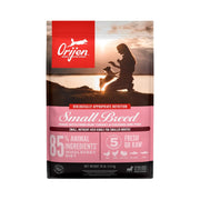 ORIJEN pochette avant montrant la recette Small Breed et bénéfice nutritionnel