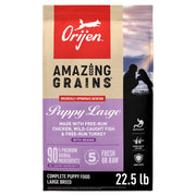 ORIJEN sachet avant montrant format 22,5 lb et bénéfice nutritionnel