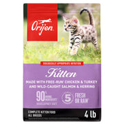 ORIJEN sac 4 lb pour chaton montrant l'emballage et les informations nutritionnelles