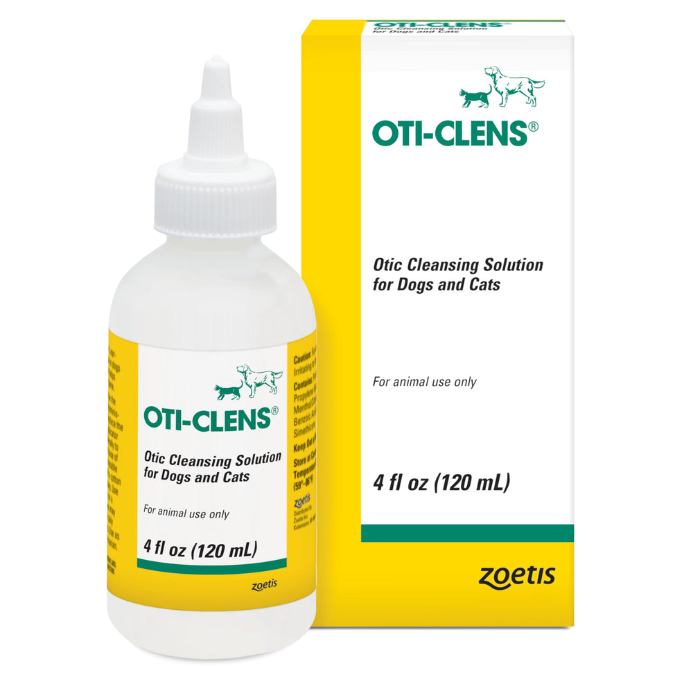 Oti-Clens flacon 4 oz montrant le produit prêt à l'emploi et rassurant