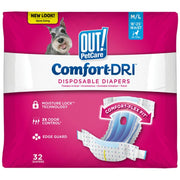 OUT! emballage frontal des couches M/L montrant 32 unités et informations