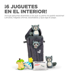 Outward Hound chien jouant avec poubelle et raton, encourage l'activité