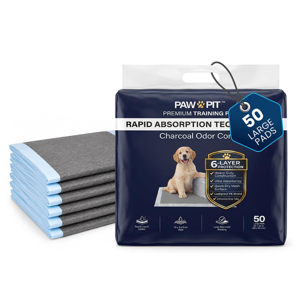 Paw-Pit emballage avant montrant 50 tapis, protection immédiate