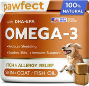 PAWFECTCHEW emballage avant montrant usage pour peau et pelage meilleur