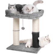 pawfessor arbre à chat, vue frontale montrant la plate-forme et le couchage confortable