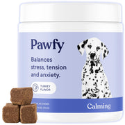 Pawfy emballage avant montrant les chews apaisants et informations produit