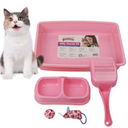 PAWISE bac à litière rose vu de face pour accueil facile du chaton et gain de place