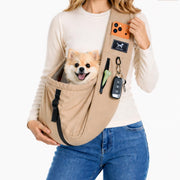 PAWPUBBY vue face du porte-sling montrant maintien sûr et ergonomie