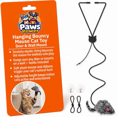 Paws Power vue avant du jouet suspendu montrant la souris et la pince, stimulation garantie