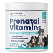 PawVital emballage avant montrant 120 bouchées, pratique et complet