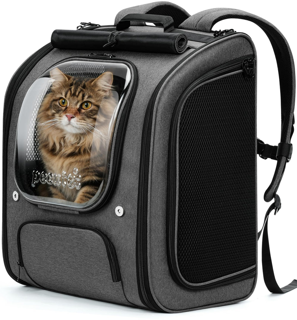 Pecute vue de face du sac à dos gris montrant la bulle et l'allure élégante