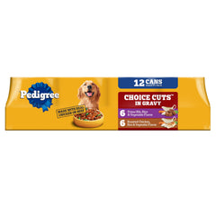 Pedigree boîte devant montrant l’étiquette et la saveur Prime Rib & Poulet, appétence garantie