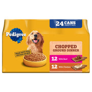 Pedigree face de l’emballage montrant poulet et bœuf, attrait pour l’appétit