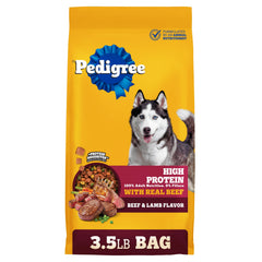 Pedigree emballage avant bœuf et agneau montrant la marque et l’appétence