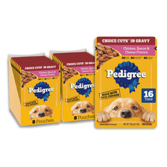 Pedigree emballage avant montrant la variété poulet et bacon et appétence