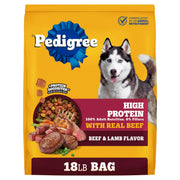 Pedigree paquet face montrant le format 18 lb et bénéfice économie