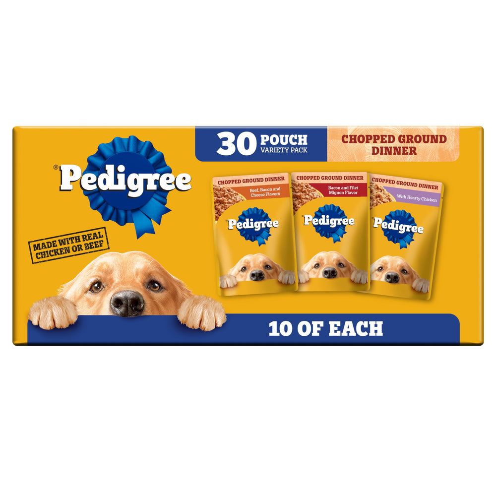 Pedigree sachet face avant montrant l'emballage et praticité