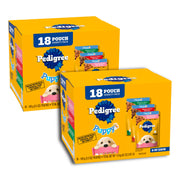 Pedigree emballage avant montrant variété et format pratique pour repas