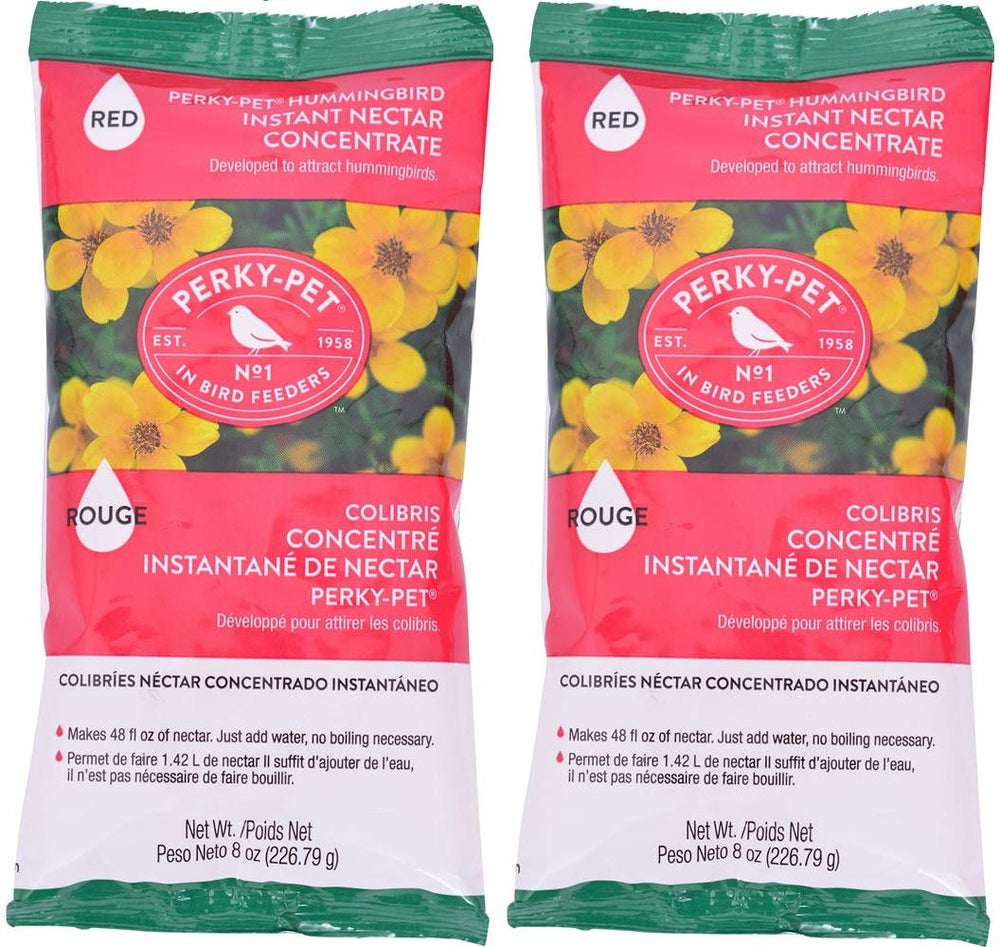 Perky-Pet emballage avant montrant sachet et simple préparation pour attirer colibris
