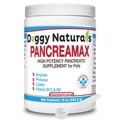 Pet Health Pharma PancreaMax emballage avant montrant pot et bénéfice qualité américaine