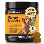 Pet Honesty emballage avant montrant le produit et soulage l’anxiété allergique