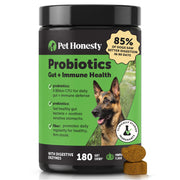 Pet Honesty emballage avant montrant 180 chews et bénéfice digestif