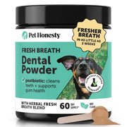 Pet Honesty emballage frontal montrant le pot et 60 utilisations pour une application simple