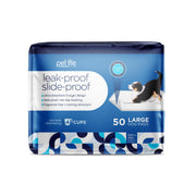 Pet Life Unlimited emballage avant montrant 50 tapis protecteurs et bénéfice praticité