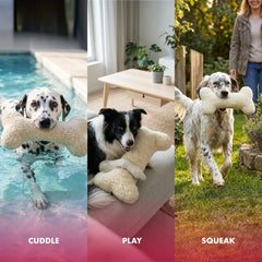Pet Lou os à côté d'une main pour évaluer la taille