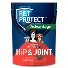 Pet Protect emballage avant montrant sachet et bénéfices pour articulations