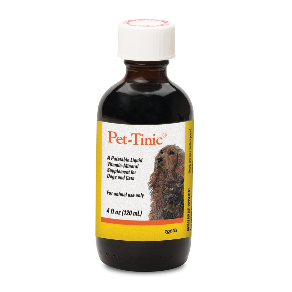 Pet-Tinic face de la bouteille montrant l'étiquette claire et bénéfice de dosage pratique
