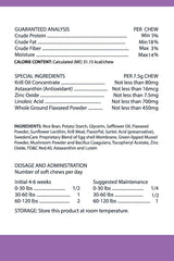 Pet Vitamin Co chew tenu en main pour illustrer la taille et la posologie pratique