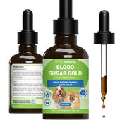 Pet Wellbeing flacon Blood Sugar Gold en gros plan montrant le design et la présentation