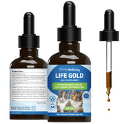 Pet Wellbeing Life Gold flacon devant avec lisibilité de la marque et facilité d'administration