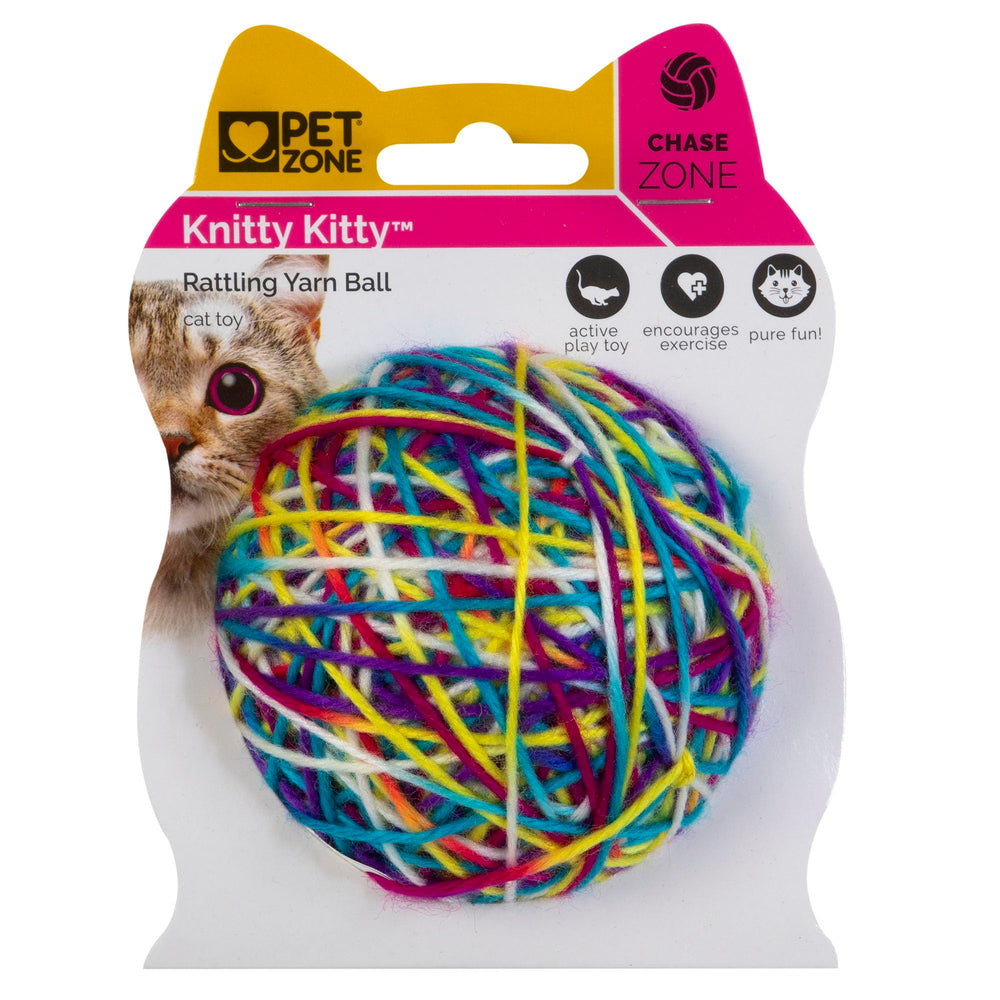 Pet Zone balle en laine face avant montrant couleurs vives et attrait visuel