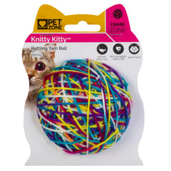 Pet Zone balle en laine face avant montrant couleurs vives et attrait visuel