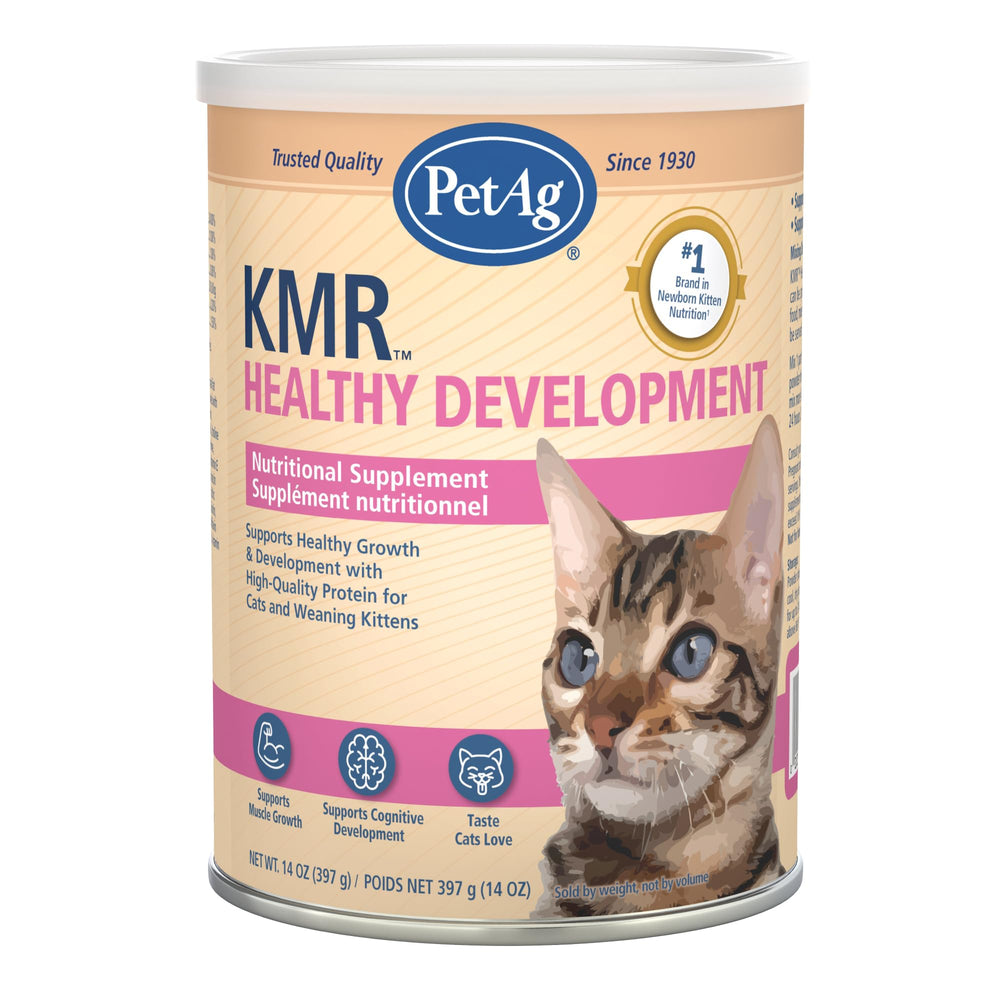 PetAg KMR emballage avant montrant la bouteille et bénéfice confiance nutritionnelle