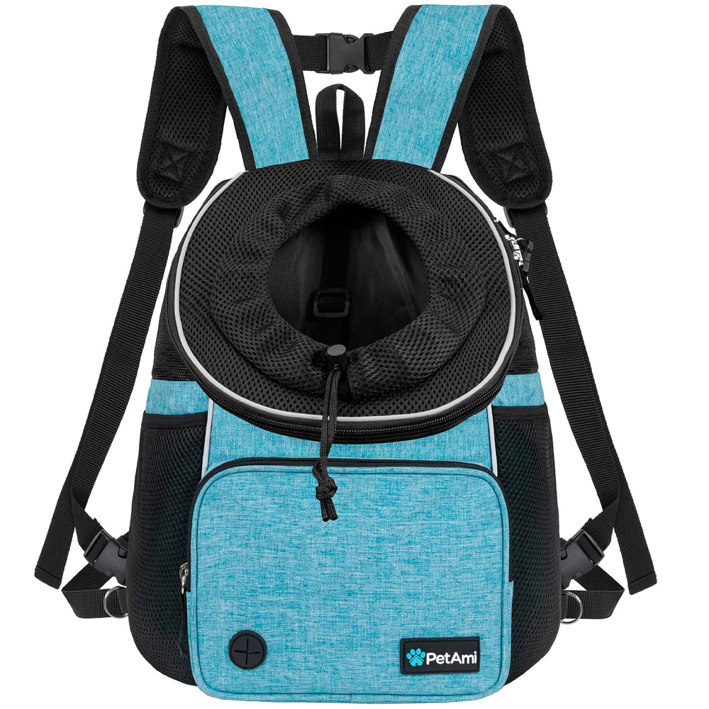 PetAmi sac à dos face bleu teal montrant design ventilé et maintien