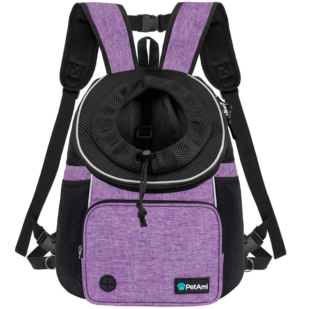 PetAmi vue frontale du sac porte-chien violet pour sorties, maintien sûr