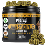 Pet Chef Nutrition pot avant montrant l'étiquette et bénéfice anti-brûlure gazon