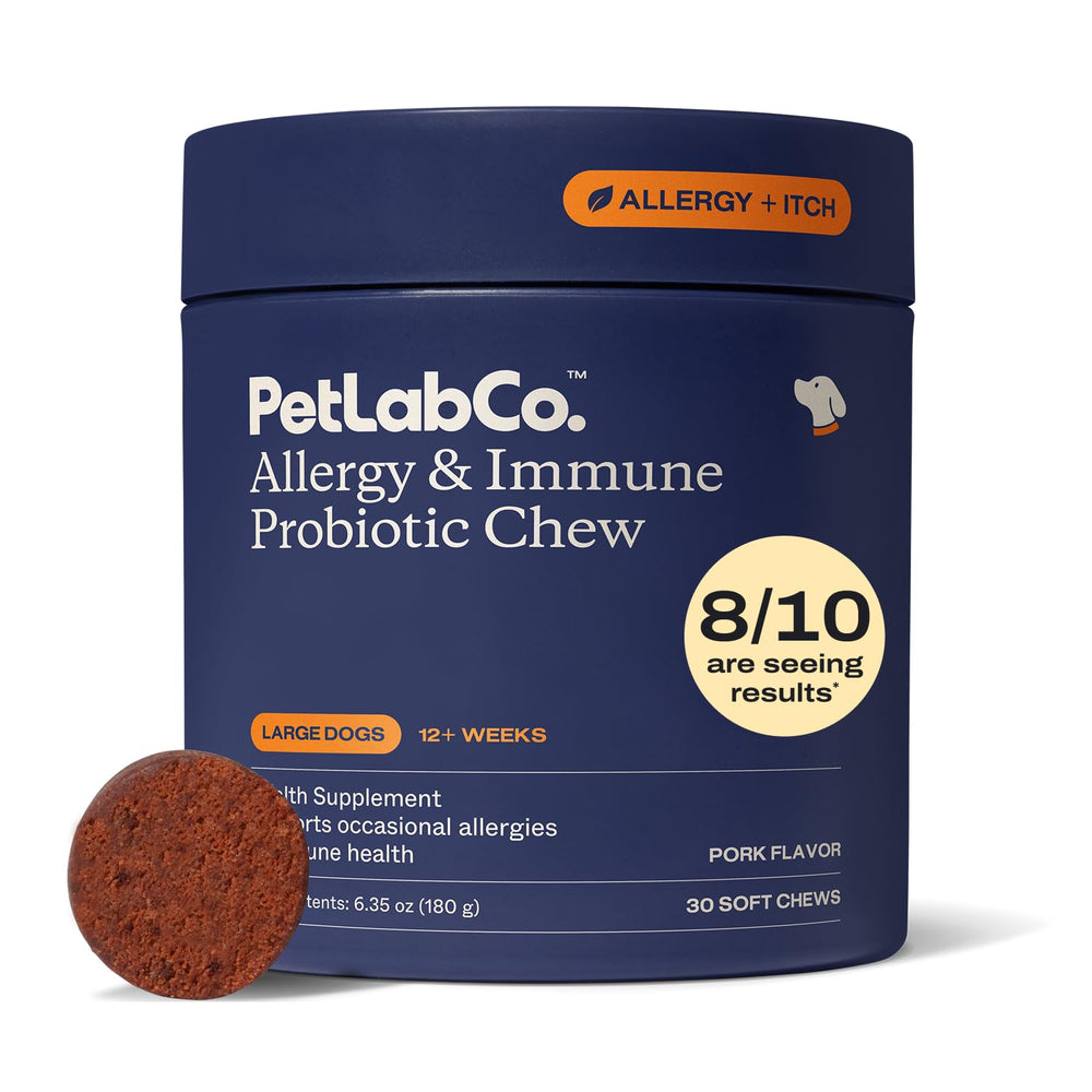 PetLab Co emballage avant montrant le format 30 comprimés et la praticité
