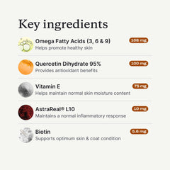 PetLab Co. étiquette ingrédients mettant en valeur oméga et QrillAstaOmega