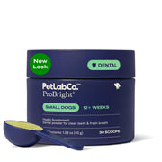 PetLab Co ProBright emballage frontal montrant format pour petits chiens et bénéfice hygiène