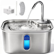 Petlipo fontaine frontale montrant réservoir inox et design compact bénéfice propreté
