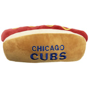 Pets First vue de face du jouet hot-dog montrant broderie et couleurs d'équipe pour plaisir visuel