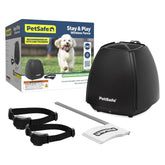 PetSafe émetteur face avant montrant commandes et port, installation rapide