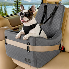 Petsfit siège auto face avant montrant fixation sécurisée et confort