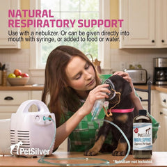 PetSilver en usage avec nébuliseur et masque pour respiration plus facile