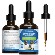 Pet Wellbeing Lung Gold pour chats face avant du flacon montrant le design et l'application