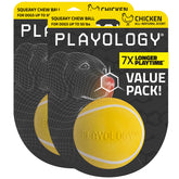 Playology balle crissante vue avant montrant le lot de deux et l’emballage attractif